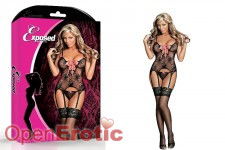 Merry Widow and G-String Set Black- S/M