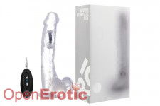 Vibrating Realistic Cock with Scrotum - 10 Inch - with Remote Control - Transparent